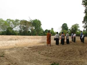 The newly dug pond behind the pagoda